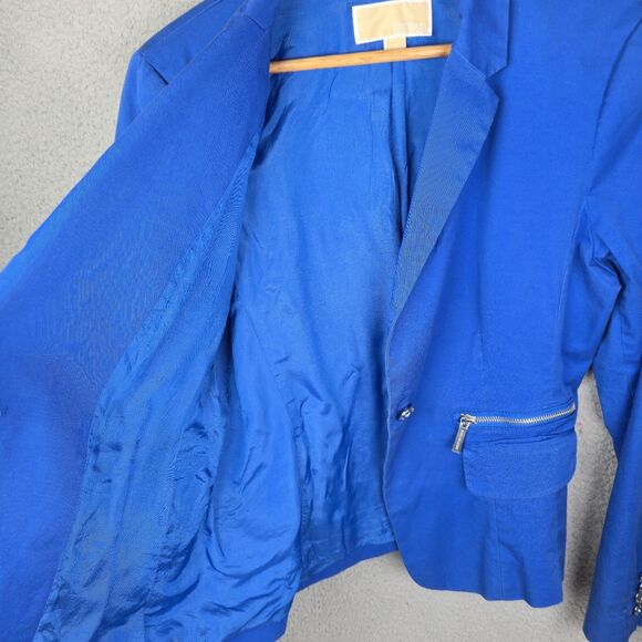 Michael Kors Women Blazer Jacket 14 Blue Zip Pocket Fitted Trendy Stretch - Picture 10 of 12